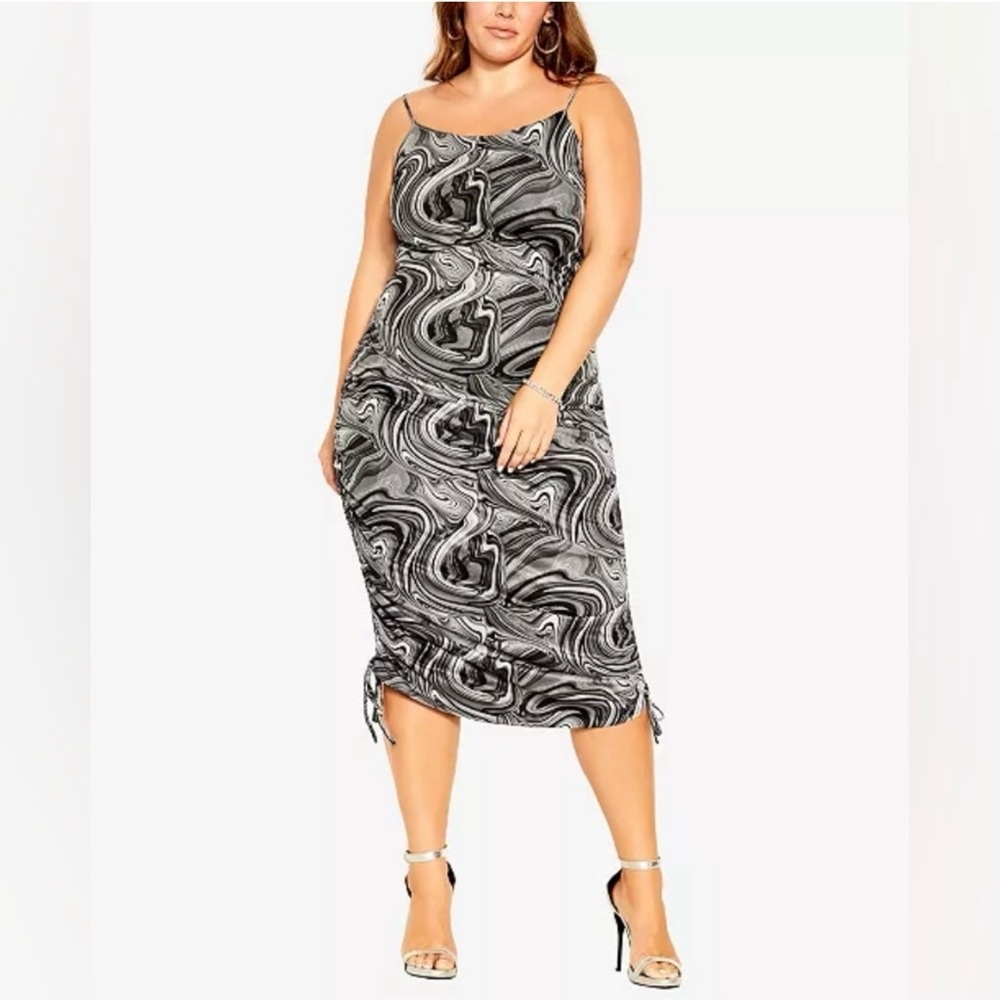 City Chic Whirlwind Midi Womens dress adjustable strap Sz L plus